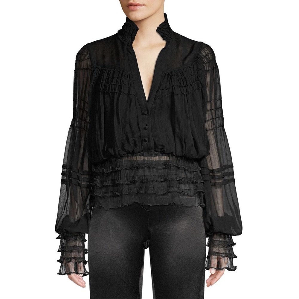 Alexis Ruffled Black Blouse Large